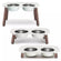 Adjustable elevated double feeder for pets with stainless steel bowls and wooden legs in three different sizes.