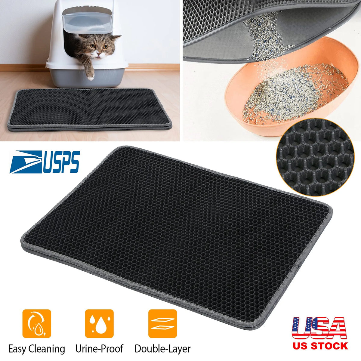 EVA Honeycomb Double Layer Cat Litter Mat – Black textured mat – Paw litter trapping kitty mat – Rosie's Pet Paradise