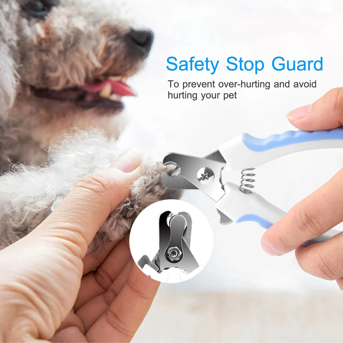 Dog Nail Clippers – White and blue handled pet nail clippers on white background – Professional dog nail clippers – Rosie's Pet Paradise