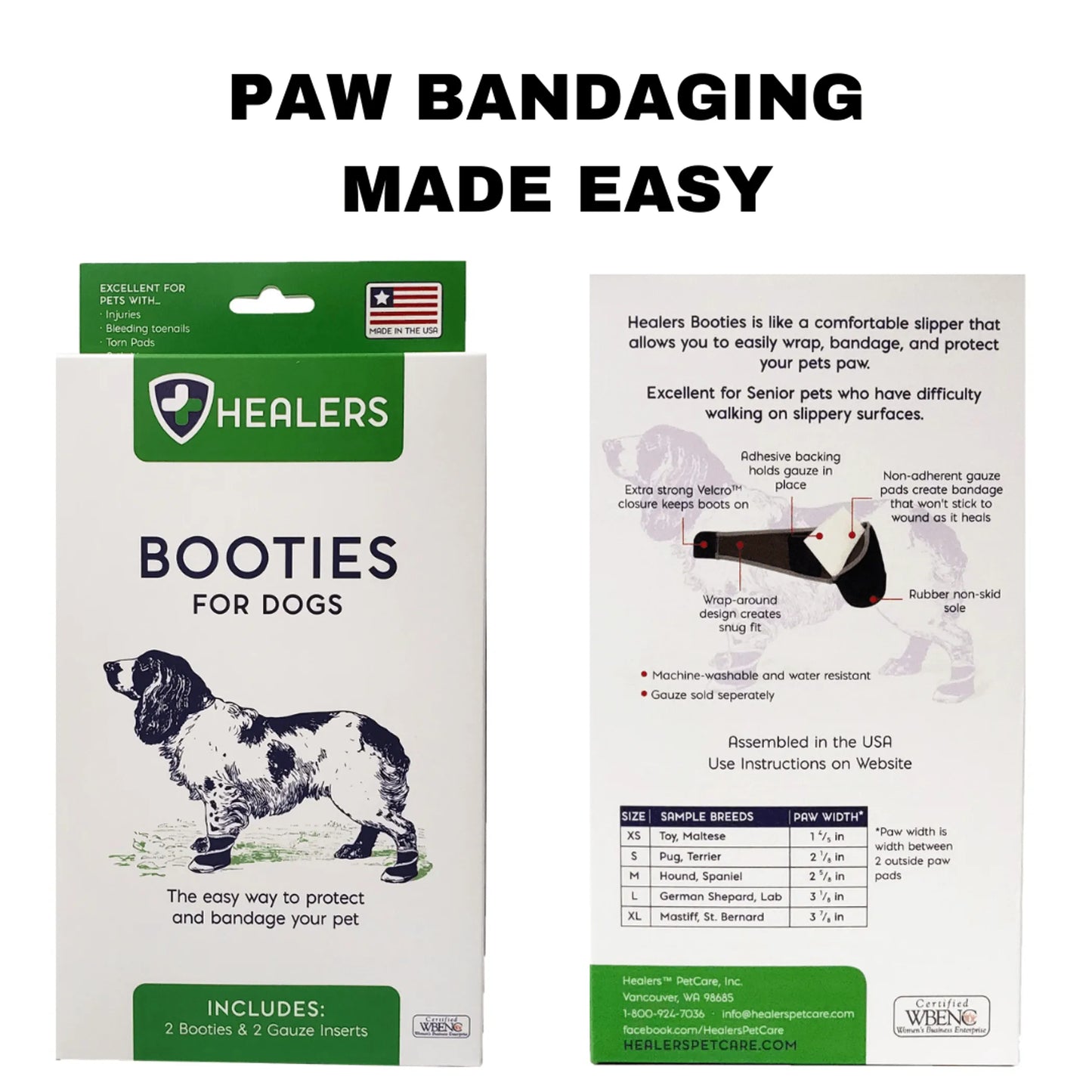 Healers Medical Dog Booties – Product packaging with details on white background – Protective medical dog booties – Rosie's Pet Paradise