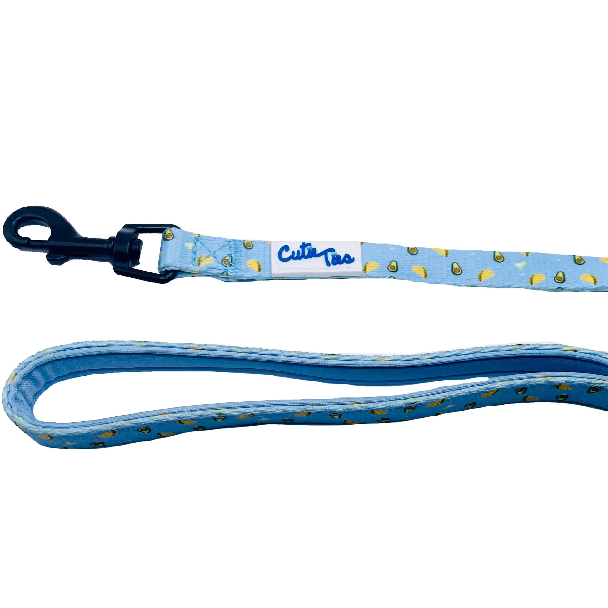 Cutie Ties Fun Design Dog Leash – Blue with yellow pattern and black clip – Stylish patterned dog leash – Rosie's Pet Paradise