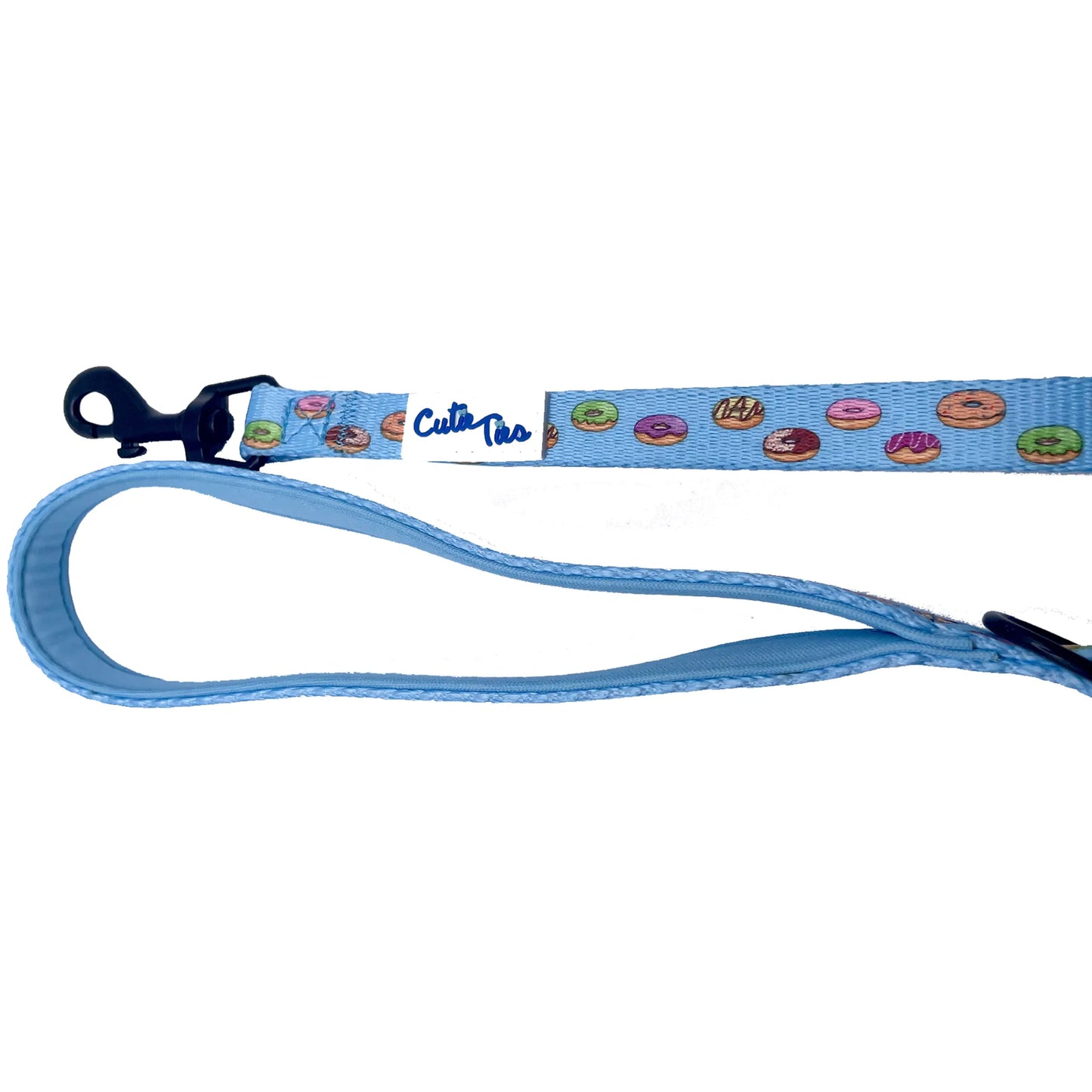 Cutie Ties Fun Design Dog Leash – Blue with colorful donut pattern – Novelty dog leash – Rosie's Pet Paradise