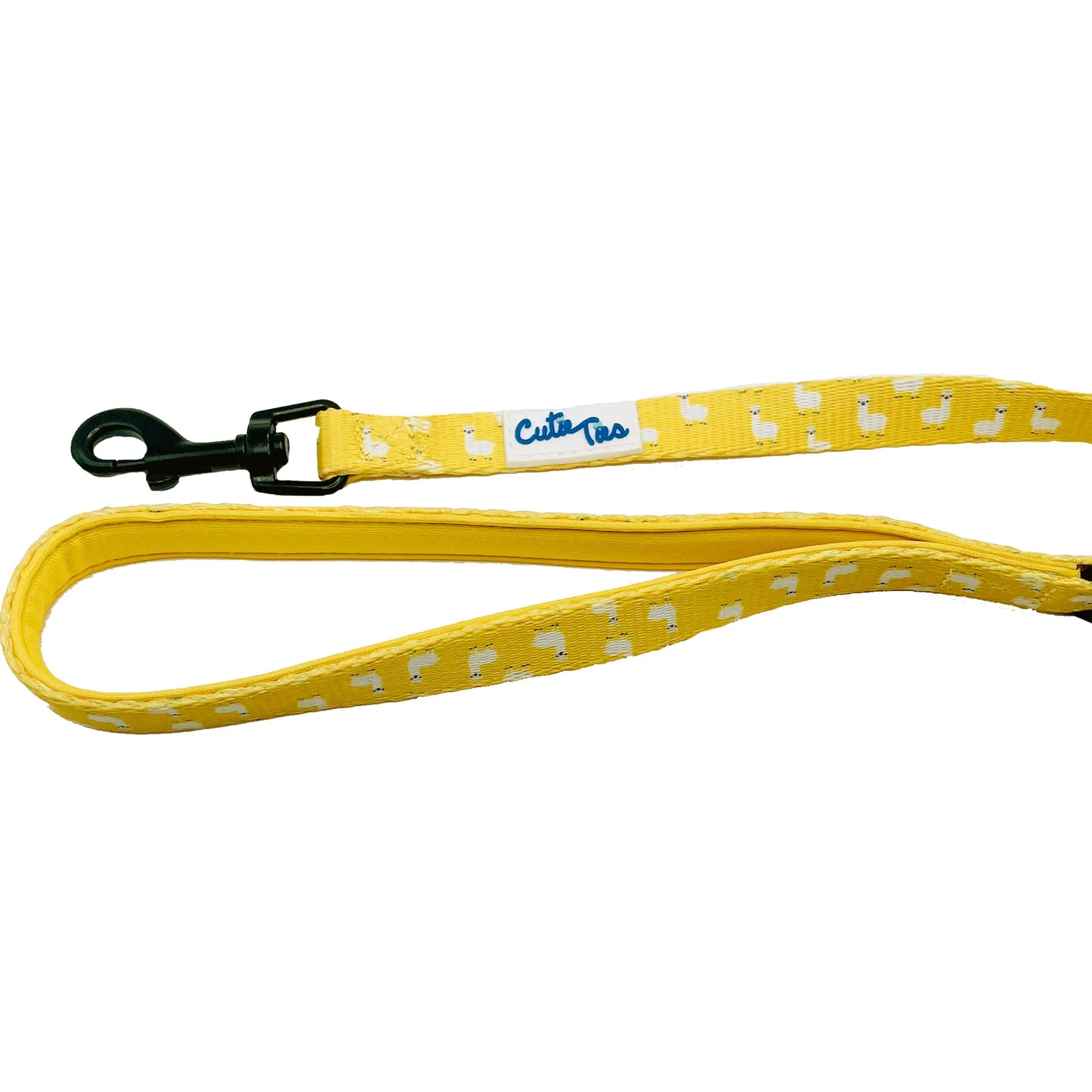 Cutie Ties Fun Design Dog Leash – Yellow with white duck pattern on white background – Novelty dog leash – Rosie's Pet Paradise