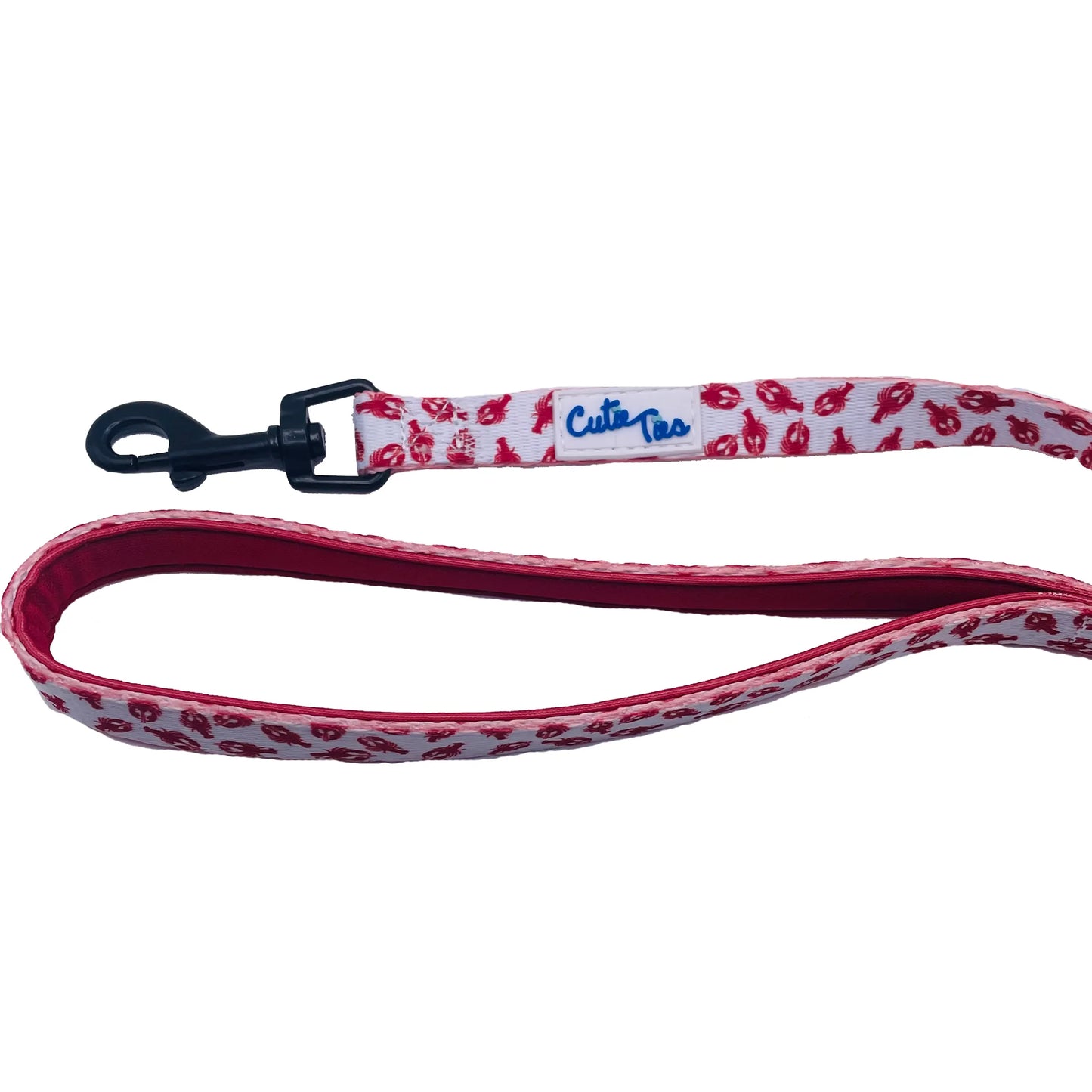 Cutie Ties Fun Design Dog Leash – Red and white patterned leash on white background – Stylish patterned dog leash – Rosie's Pet Paradise