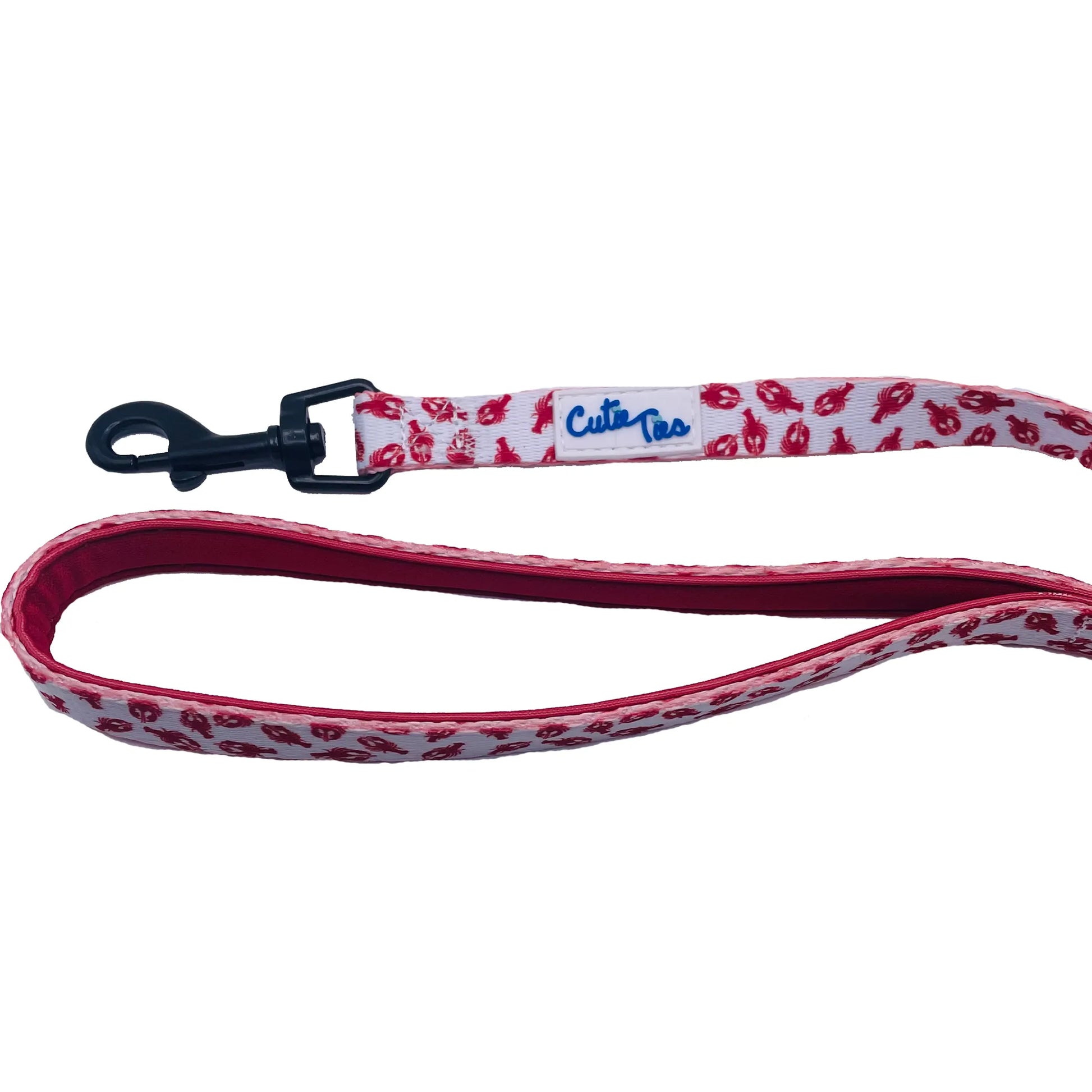 Cutie Ties Fun Design Dog Leash – Red and white patterned leash on white background – Stylish patterned dog leash – Rosie's Pet Paradise