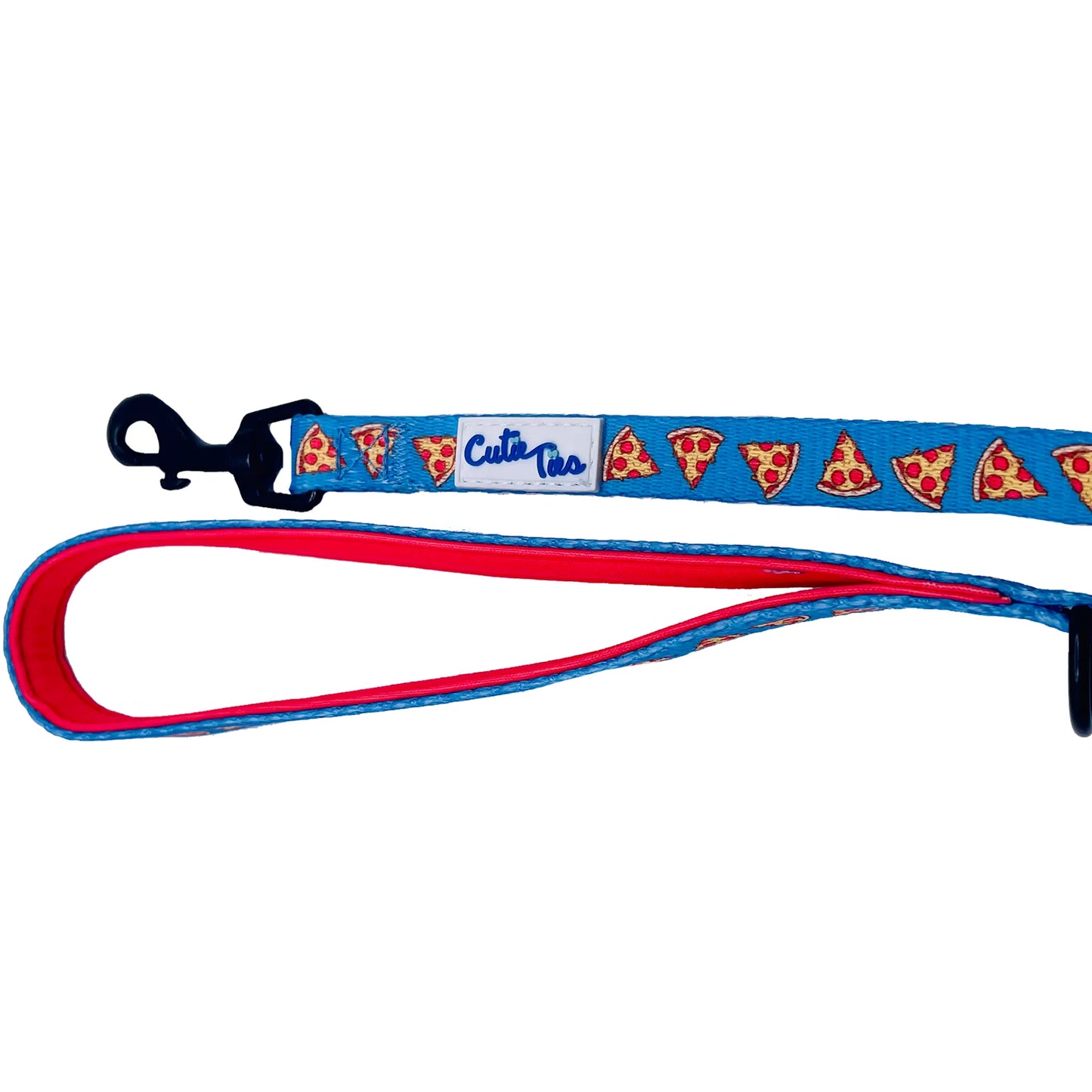 Cutie Ties Fun Design Dog Leash – Pizza pattern leash on blue background – Stylish novelty dog leash – Rosie's Pet Paradise