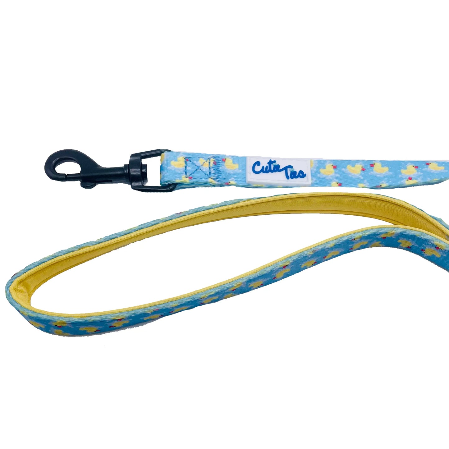 Cutie Ties Fun Design Dog Leash – Blue and yellow pattern on white background – Stylish dog leash – Rosie's Pet Paradise