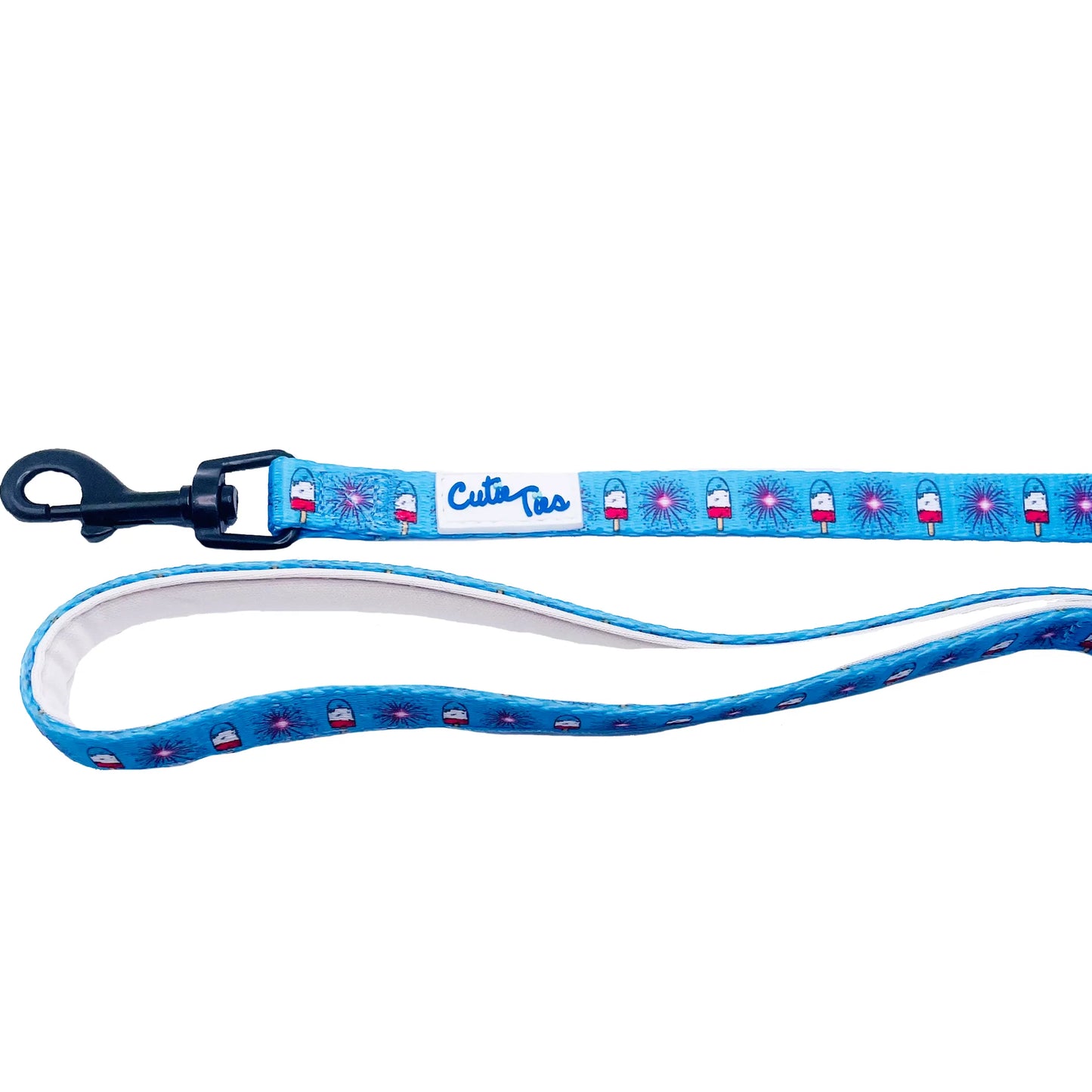 Cutie Ties LED Dog Leash – Blue light-up leash with Cutie Ties branding on white background – LED safety dog leash – Rosie's Pet Paradise