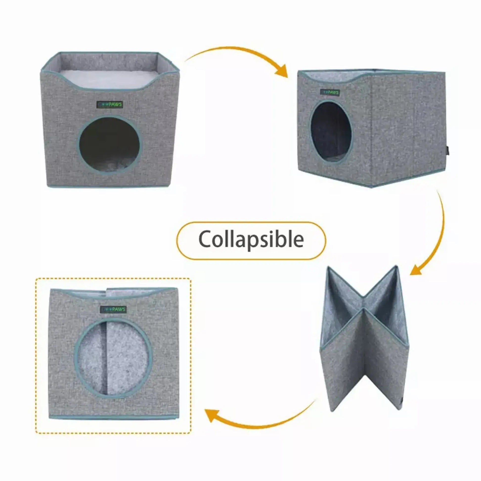 Collapsible pet bed with a gray fabric texture on a white background
