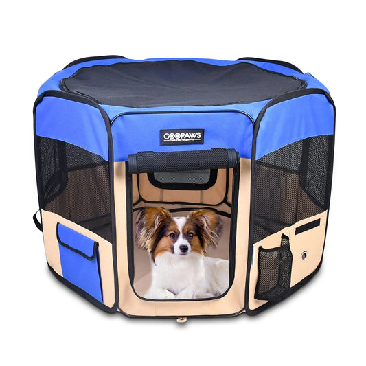 Portable Soft Dog Playpen 36 to 61 Inch – Foldable exercise pen with carry bag – Indoor outdoor puppy and cat kennel – Rosie's Pet Paradise