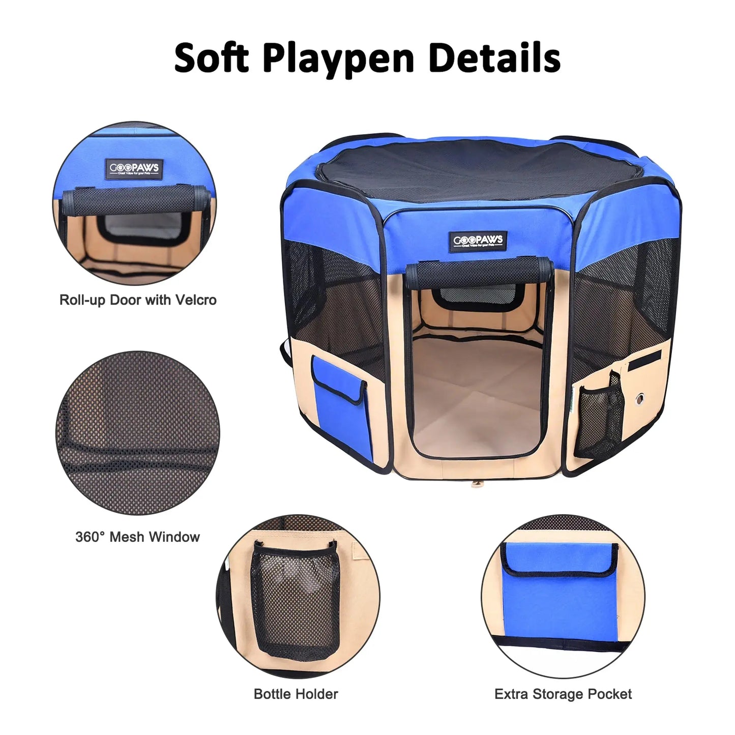Portable dog playpen for indoor and outdoor use  36X36X24 INCH 45X45X24 INCH 61X61X30 INCH