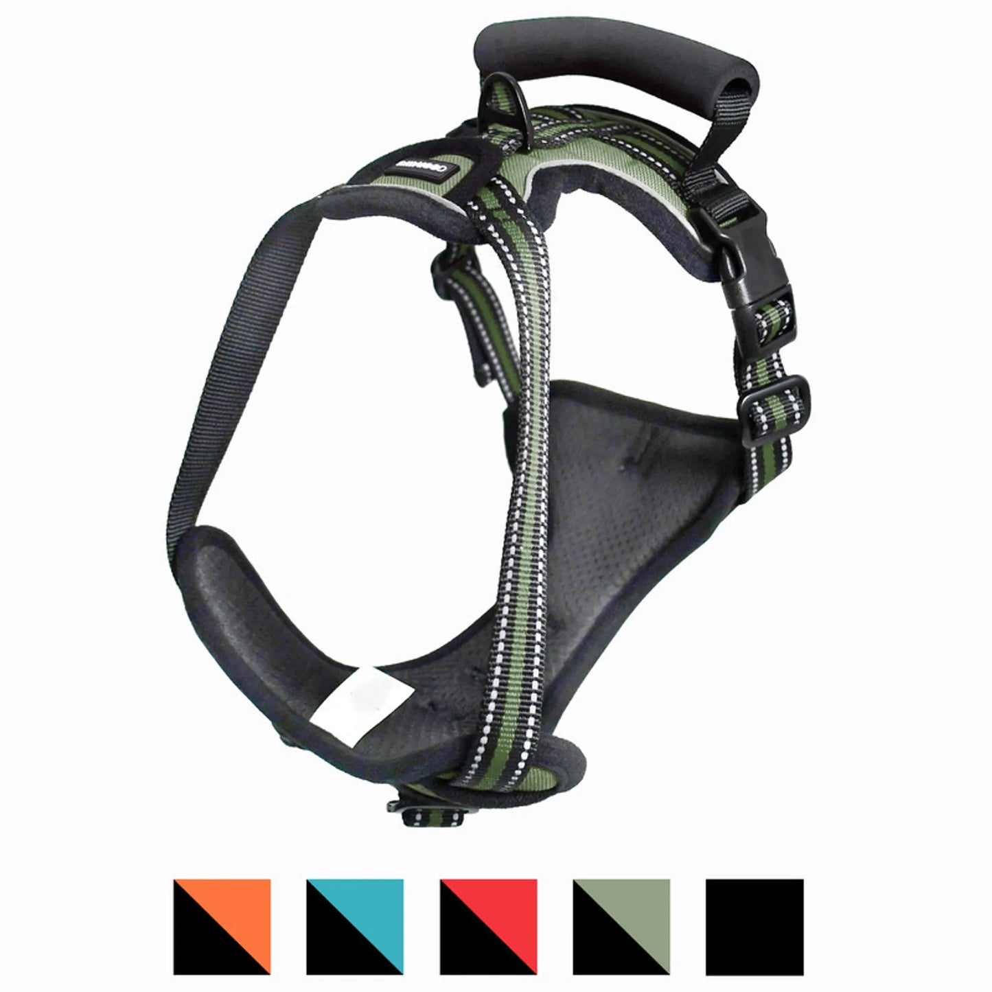 Dog harness with adjustable straps on a white background