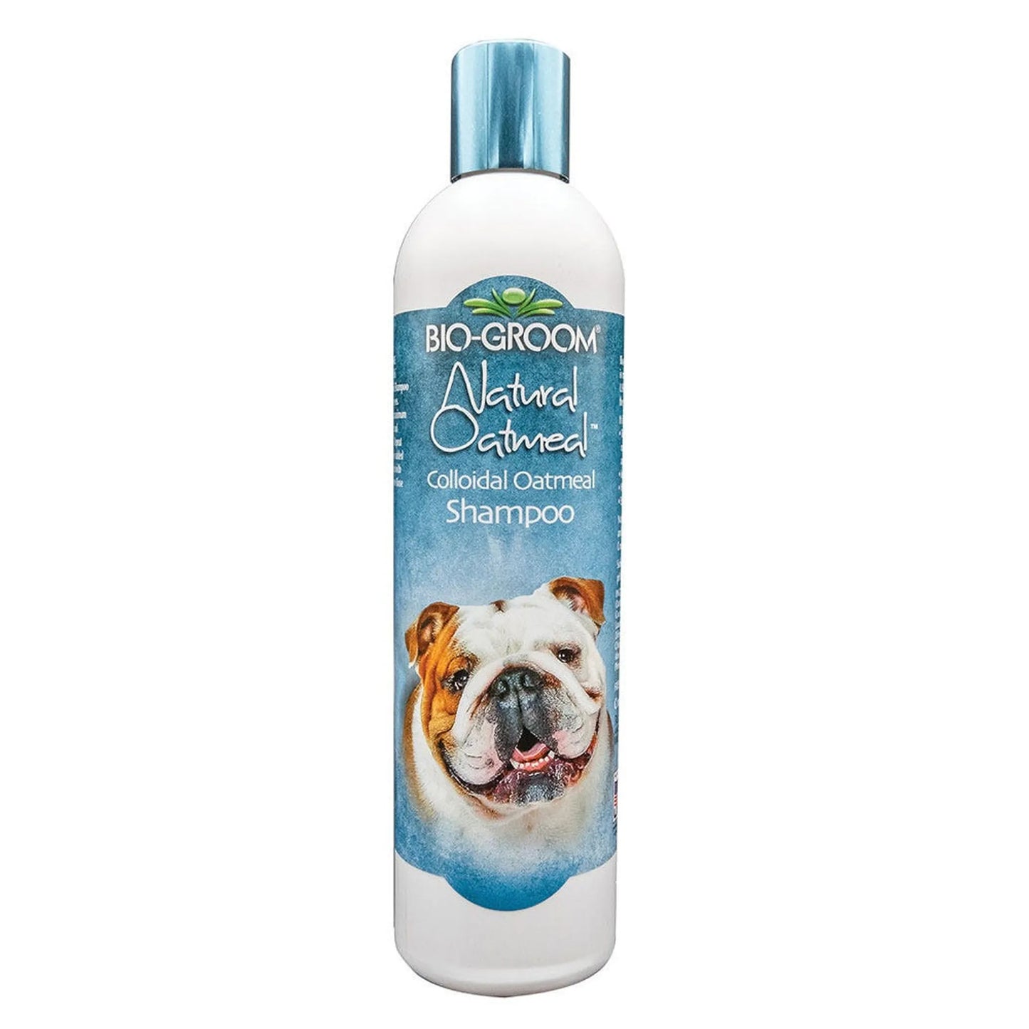 Bio-Groom Natural Oatmeal Colloidal Oatmeal Shampoo bottle with a bulldog on the label against a white background