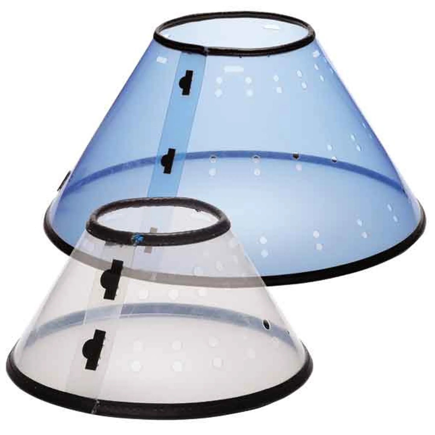 E-Collar Recovery Cone 12.5in – Blue and clear variants on white background – Pet recovery collar – Rosie's Pet Paradise