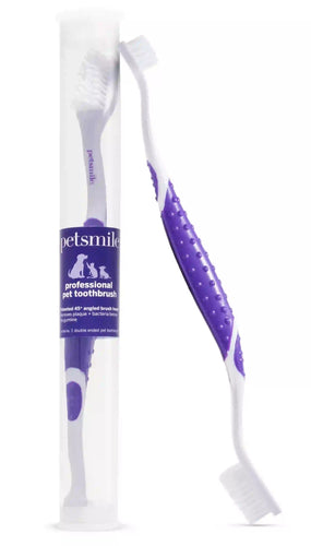 The Professional Pet Toothbrush features a patented 45° dual-head design for superior cleaning of teeth and gums. Its ergonomic handle ensures comfort and control while brushing, making daily oral care easier for both pets and owners. Regular use helps maintain healthy teeth, gums, and fresh breath, supporting overall pet wellness.