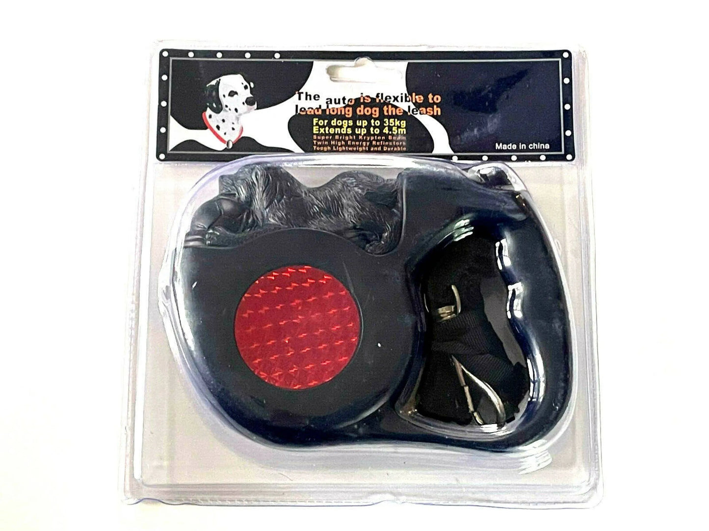 Krypton Beam Reflective Retractable Dog Leash 4.5M – Red reflector leash in clear packaging – Rosie's Pet Paradise