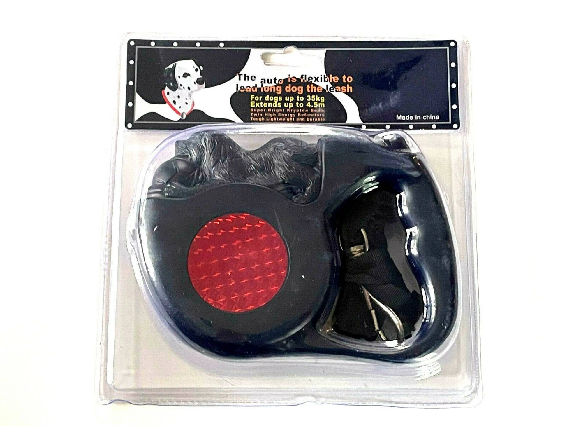 Krypton Beam Reflective Retractable Dog Leash 4.5M – Red reflector leash in clear packaging – Rosie's Pet Paradise
