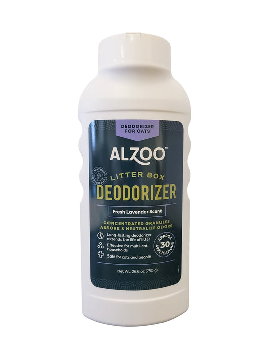 Alzoo Plant-Based Cat Litter Deodorizer Lavender 26.6oz – Natural litter box deodorizer bottle on white background – Rosie's Pet Paradise
