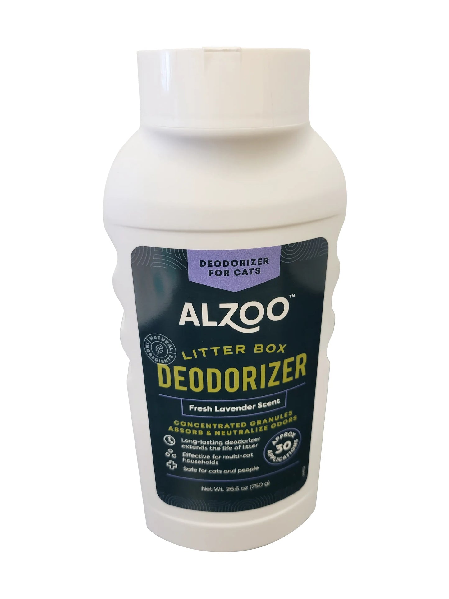Alzoo litter box deodorizer bottle for cats on a white background