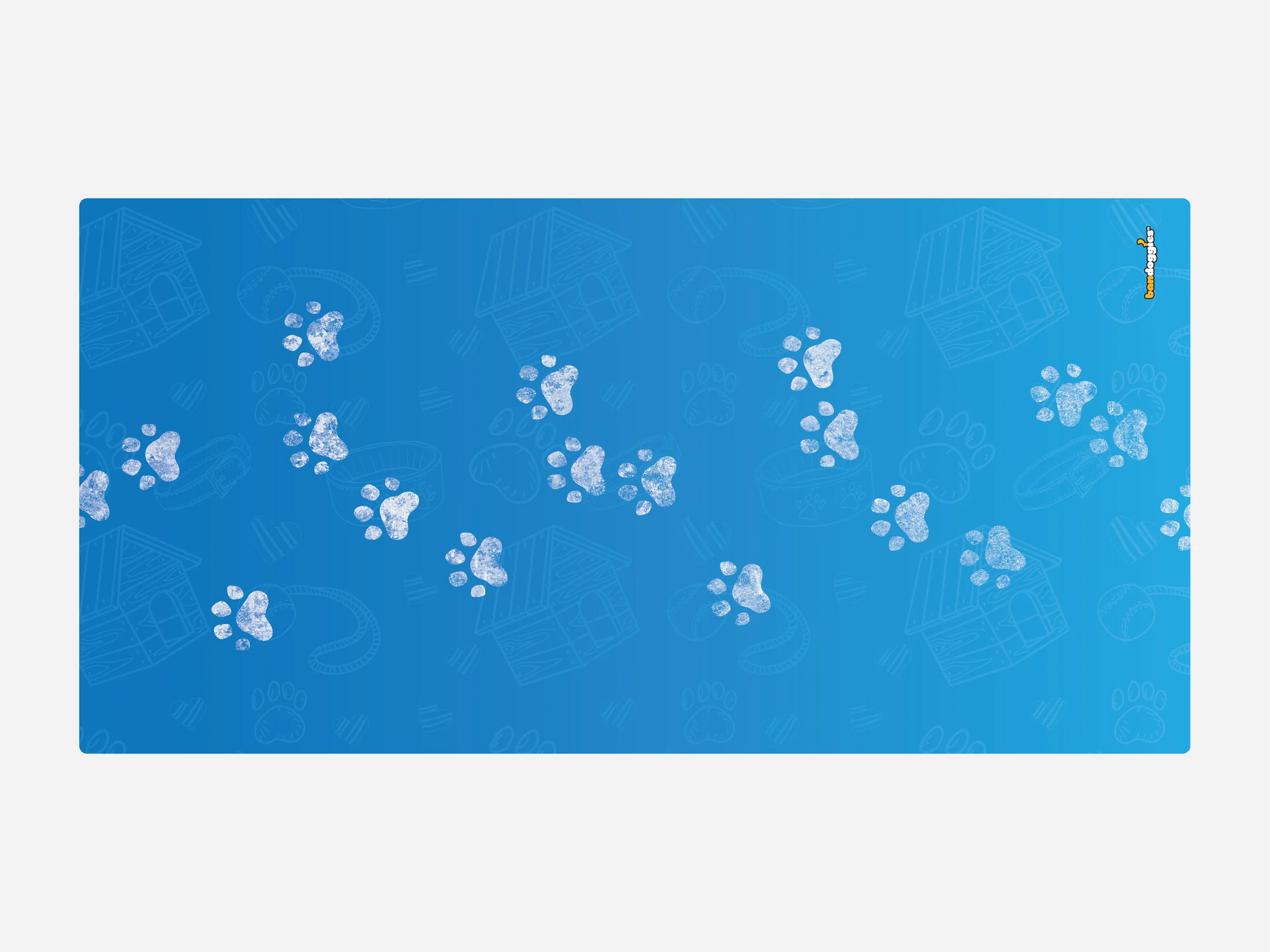 Standard Floor Mat Towel – Blue mat with white paw prints on white background – Absorbent pet floor mat for dogs and cats – Rosie's Pet Paradise