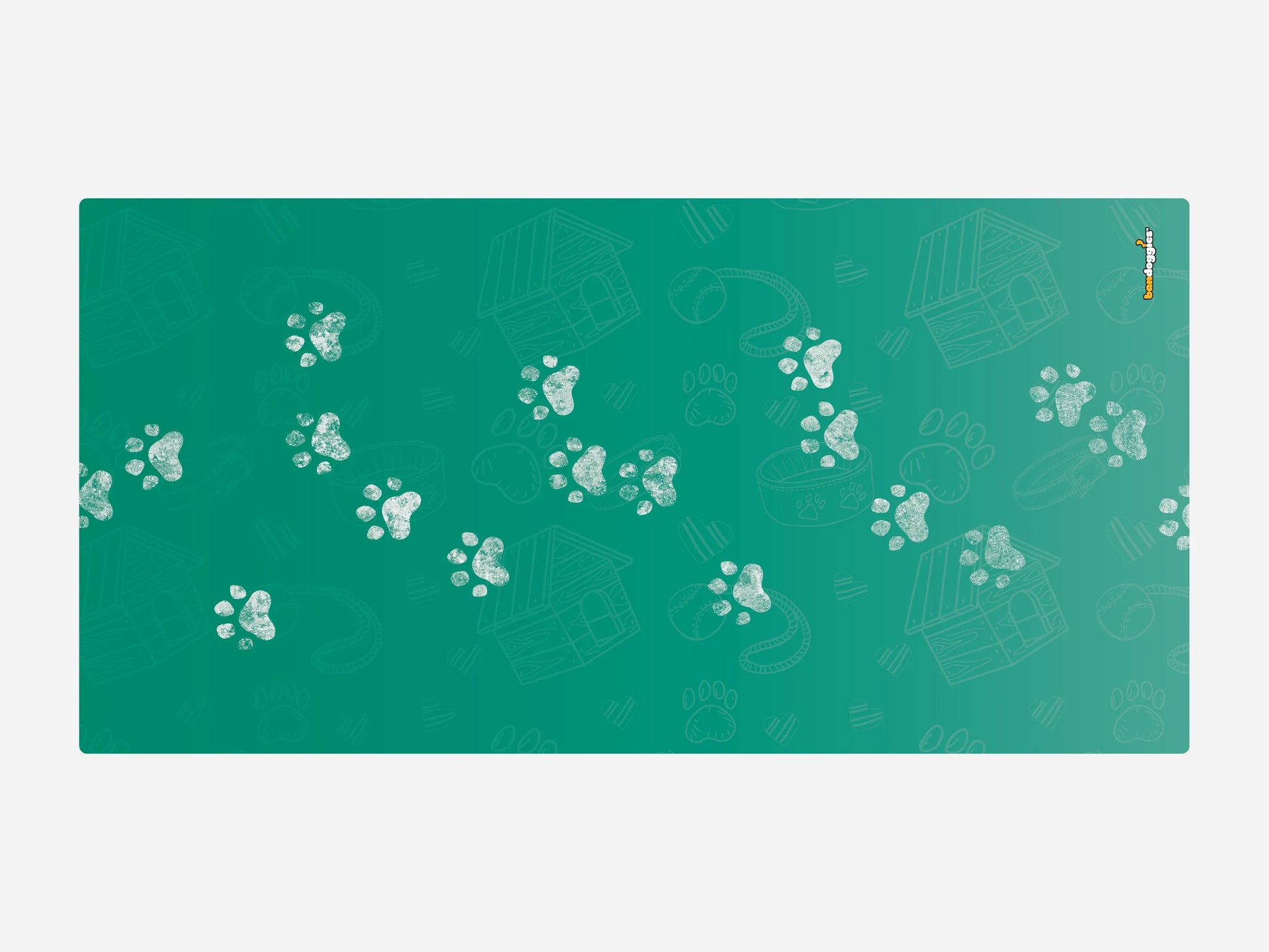 Standard Floor Mat Towel – Green with white paw prints and dog illustrations – Absorbent pet floor mat – Rosie's Pet Paradise