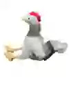 A plush gray dog toy with microfiber legs and a red collar, designed to resemble a chicken.