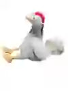 A plush gray dog toy with microfiber legs and a red collar, designed to resemble a chicken.