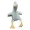 A plush gray dog toy with microfiber legs and a red collar, designed to resemble a chicken.