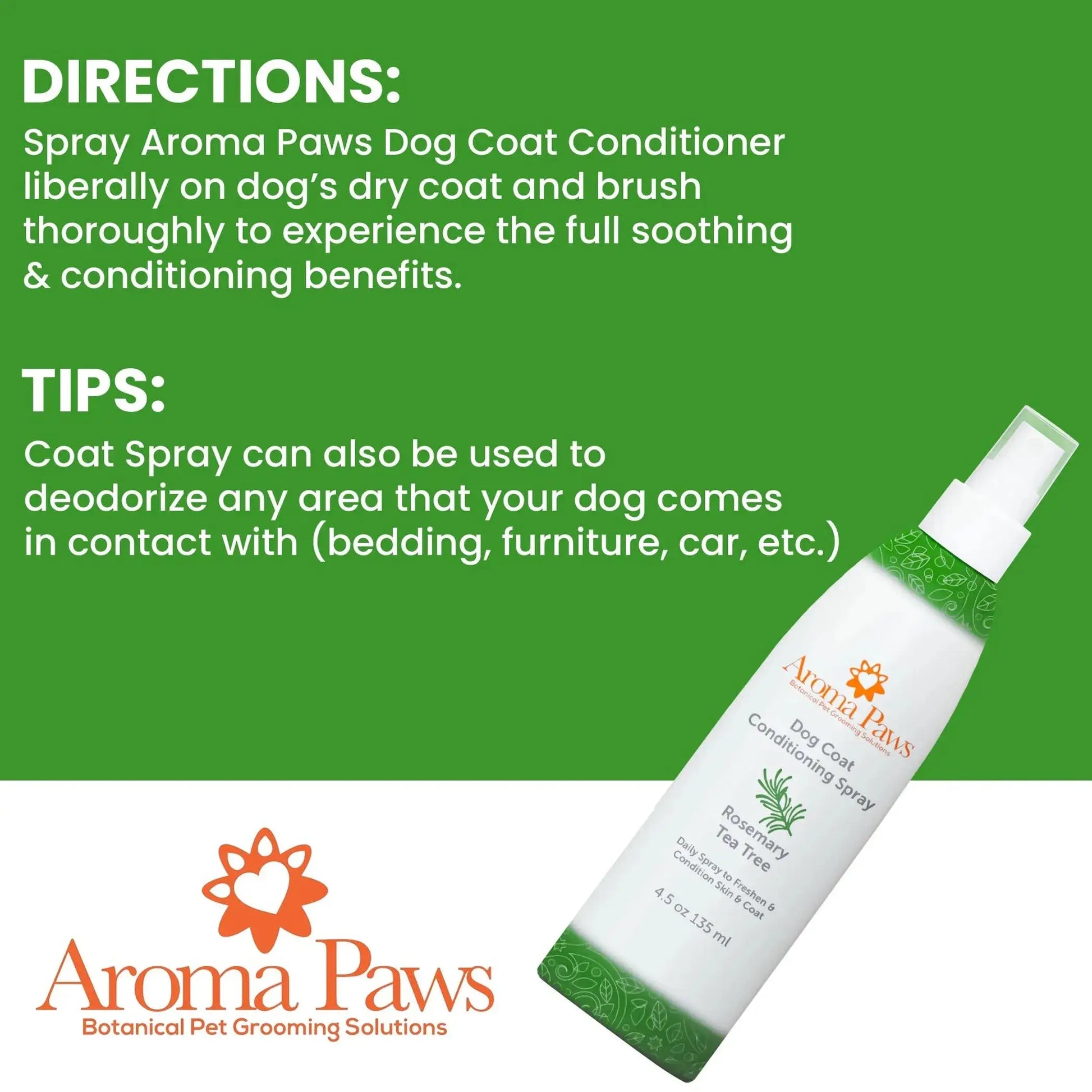 Dog coat spray with rosemary and tea tree for freshness and tangle-free care