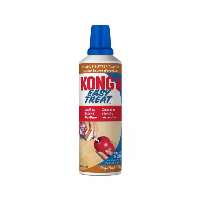 A bottle of KONG Easy Treat Peanut Butter designed for dispensing into dog toys.