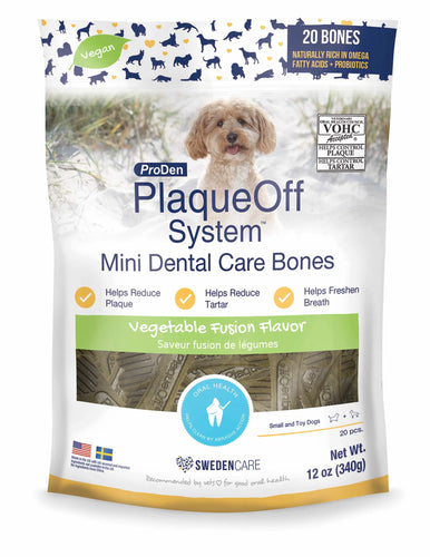 Mini Dental Care Bones are chews developed for small dog breeds. Just as our regular Bones, the Mini's are the only chews on the market that contain the 100% natural and clinically proven kelp ingredient A.N ProDen(TM). 