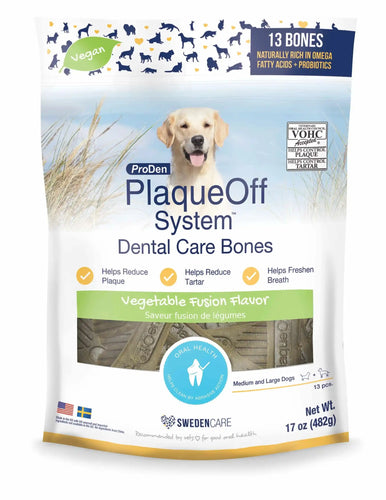 Dental Care Bones are the only chews on the market that contain the 100% natural and clinically proven kelp ingredient A.N ProDen(TM). Dental Care Bones help oral problems with double action - ProDen PlaqueOff System(TM)