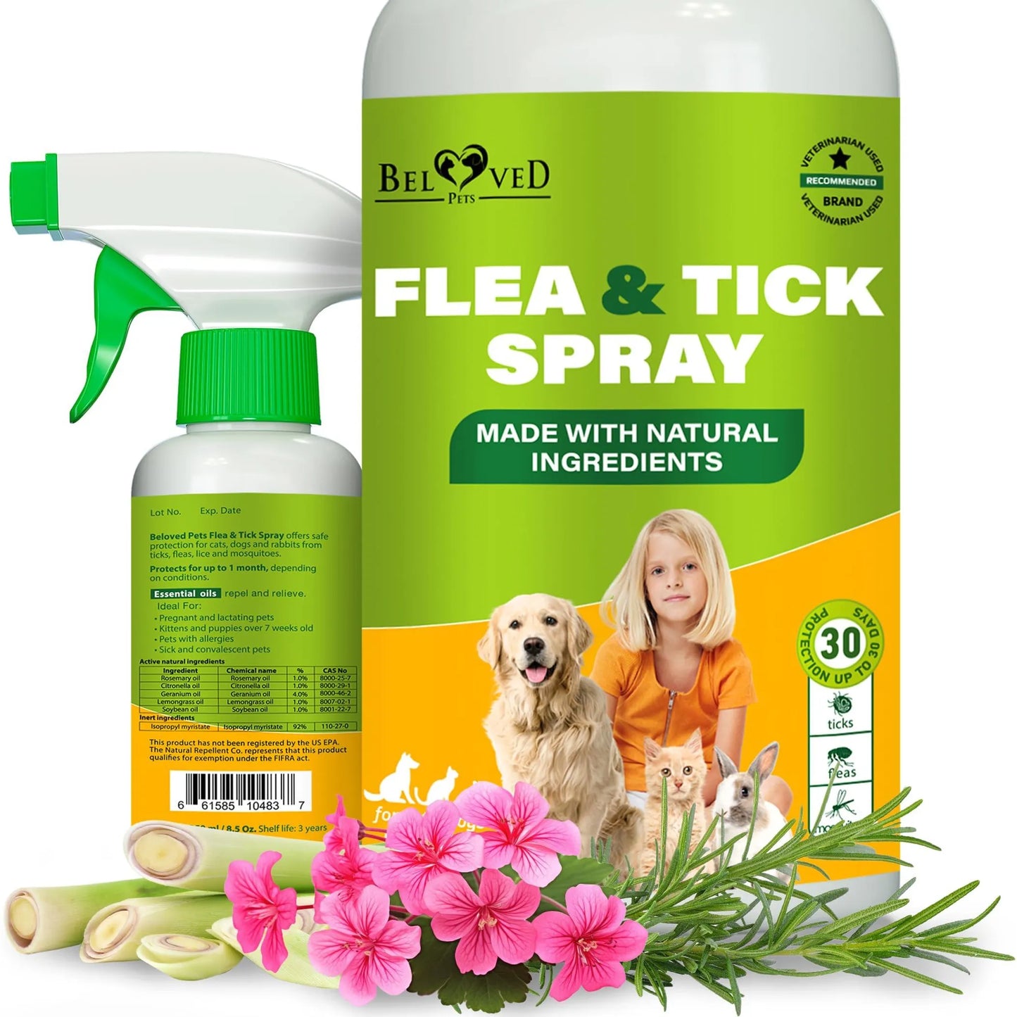 Natural flea and tick spray for pets and home defense 
