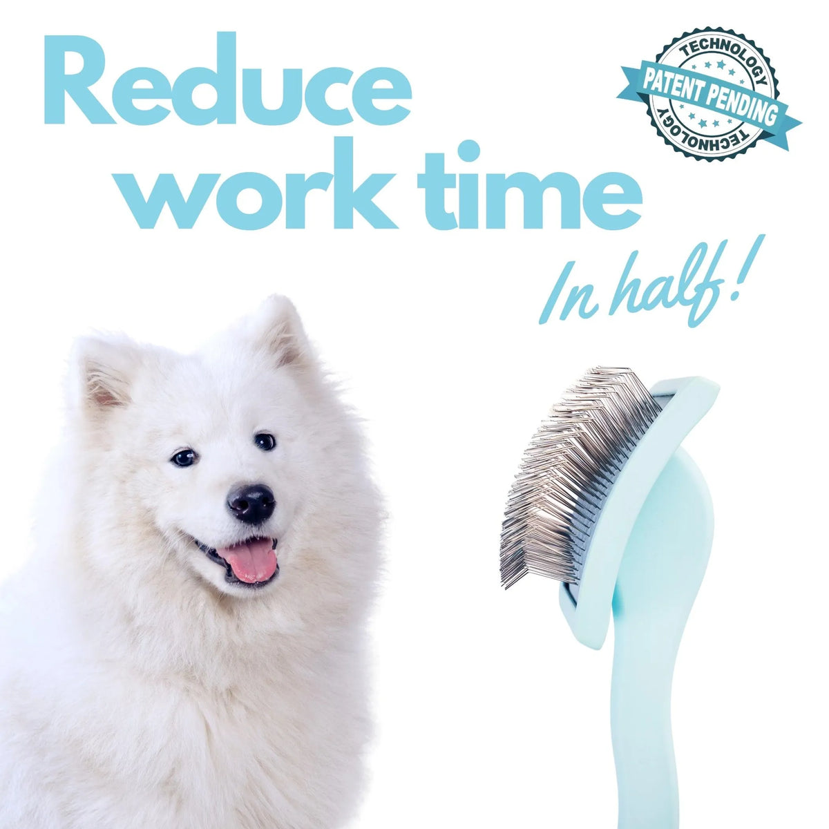 “Pack of three large light-blue curved slicker brushes with metal pins and long handles for pet grooming.”