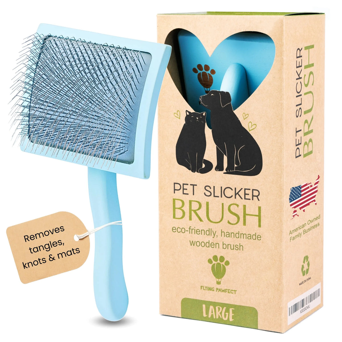 “Pack of three large light-blue curved slicker brushes with metal pins and long handles for pet grooming.”