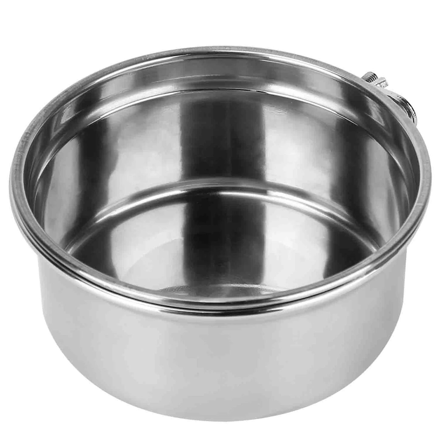 Stainless Steel Hanging Dog Bowl – Durable pet food and water bowl on white background – Rosie's Pet Paradise