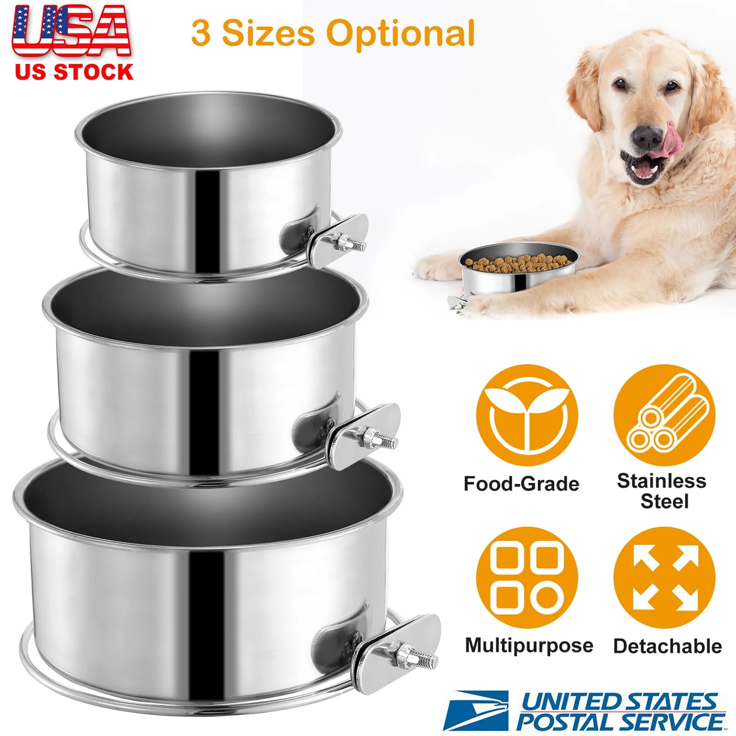 Stainless Steel Hanging Dog Bowl – Durable pet food and water bowl on white background – Rosie's Pet Paradise