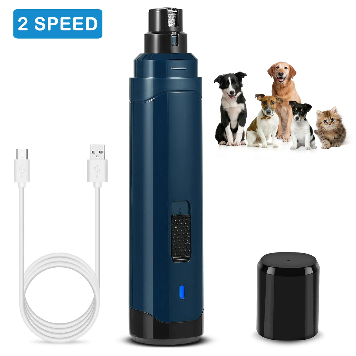“Two-speed USB-rechargeable dog nail grinder.”
