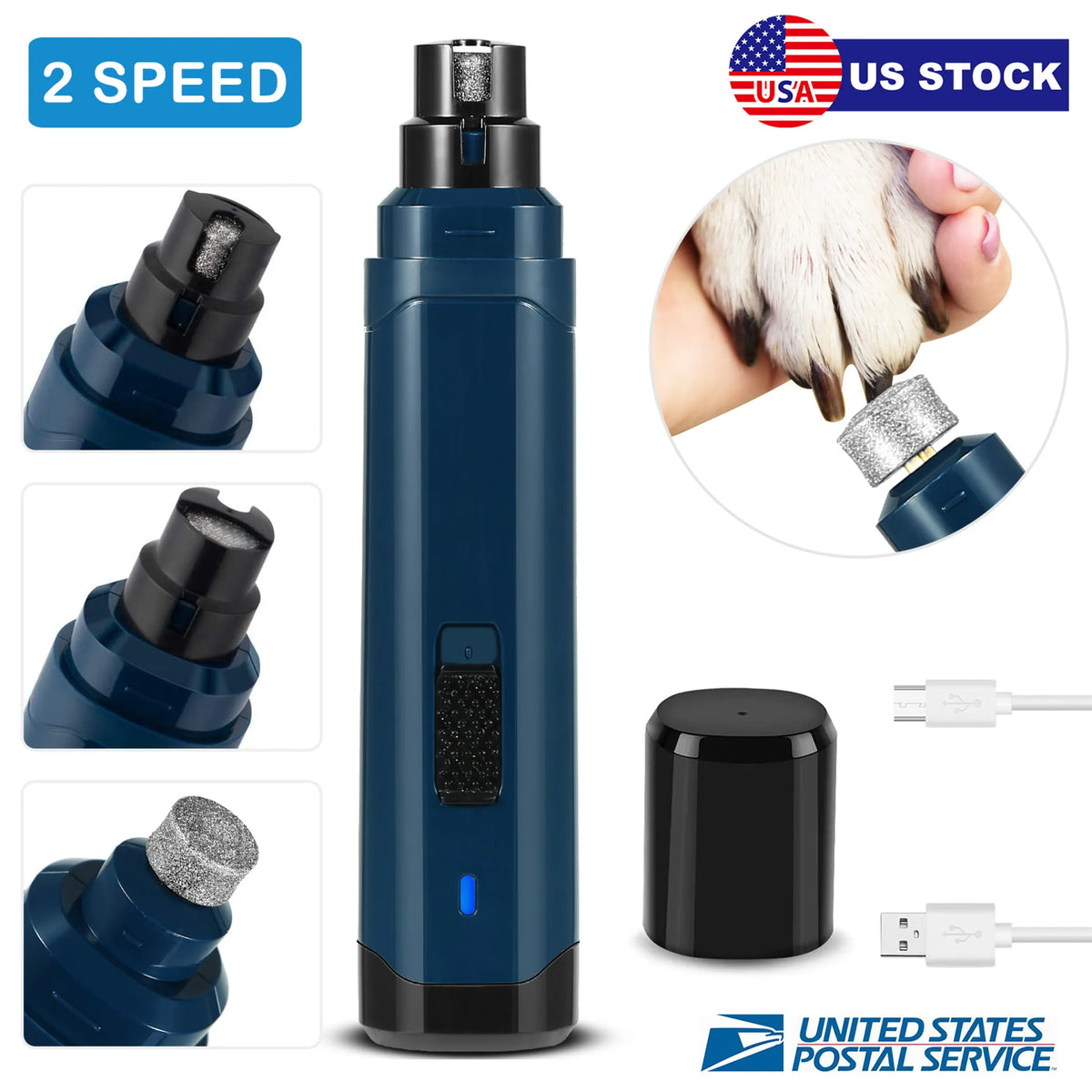 “Two-speed USB-rechargeable dog nail grinder.”