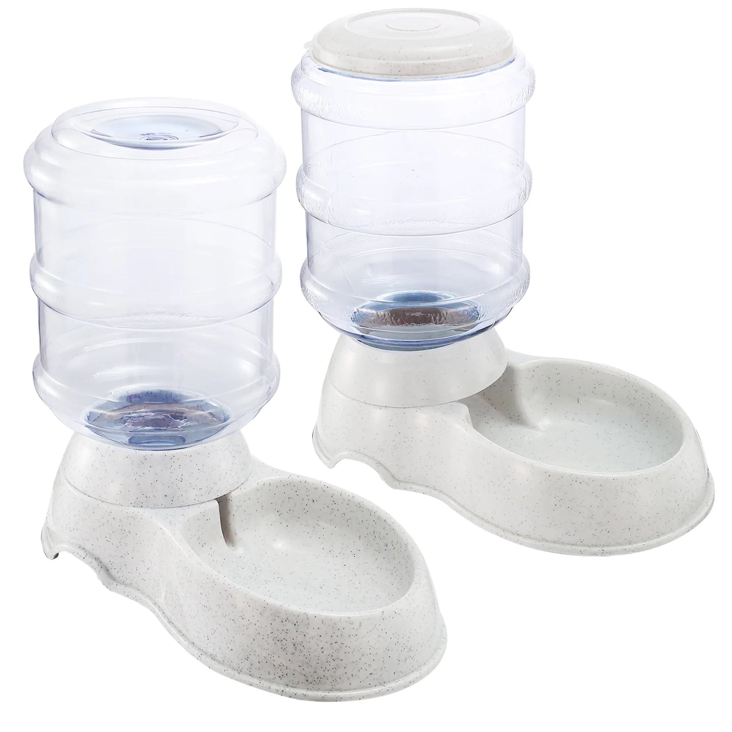 Pet water and food dispenser with two containers on a white background