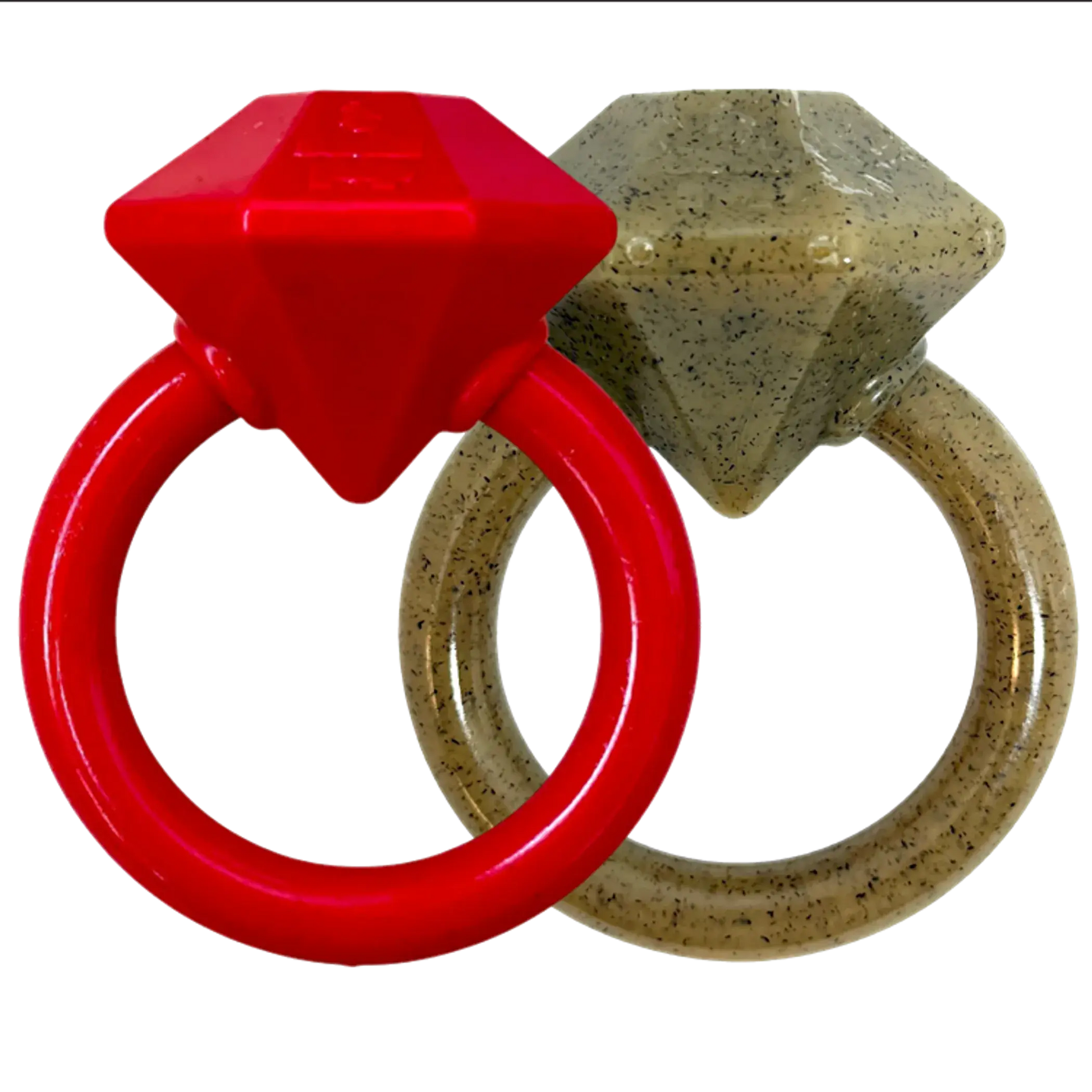 Diamond Ring Nylon Teething Ring for Puppies – Red and beige diamond chew rings on white background – Puppy teething toy – Rosie's Pet Paradise