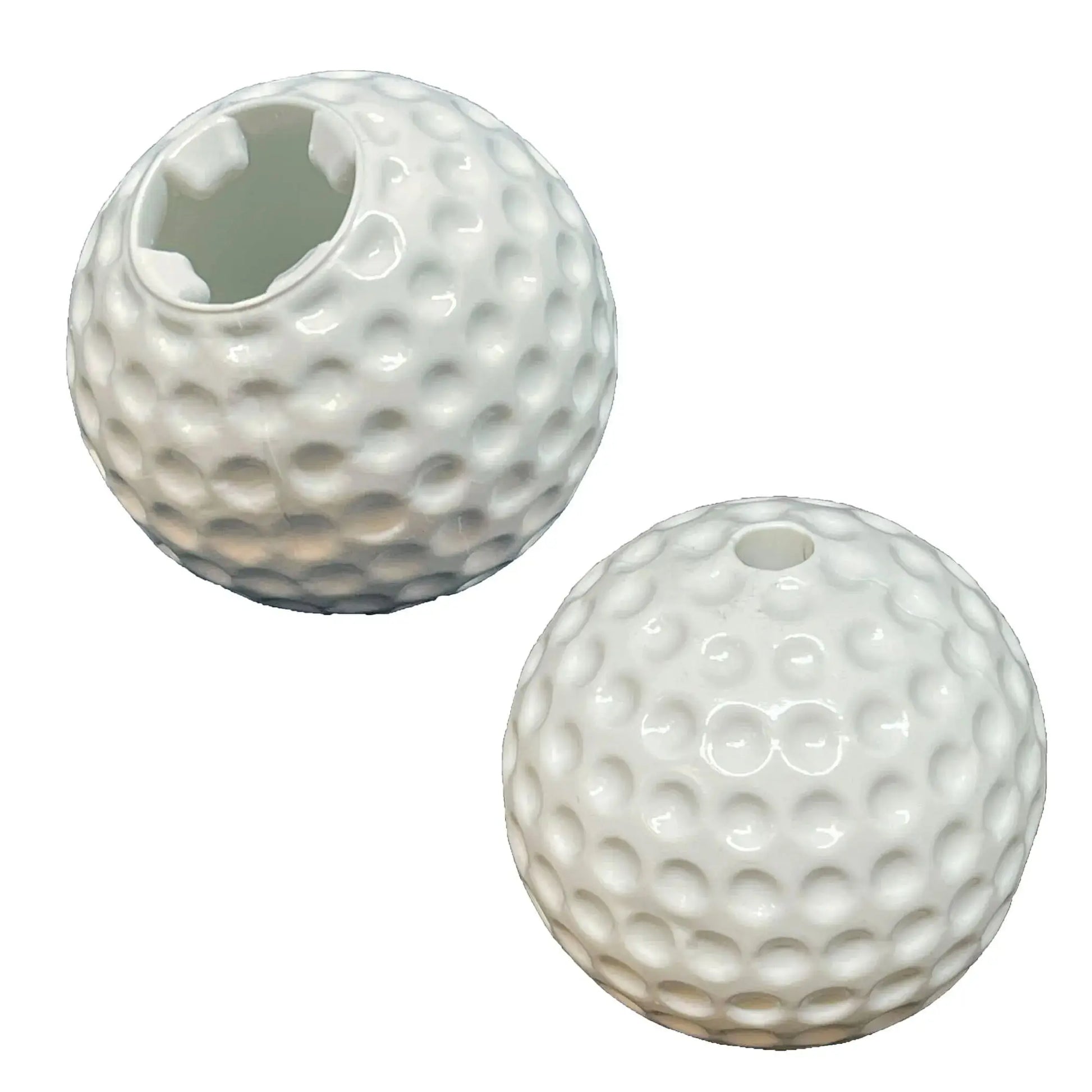 SodaPup Golf Ball Pup-X Treat Dispenser – White textured rubber ball with SodaPup branding on white background – Rosie's Pet Paradise