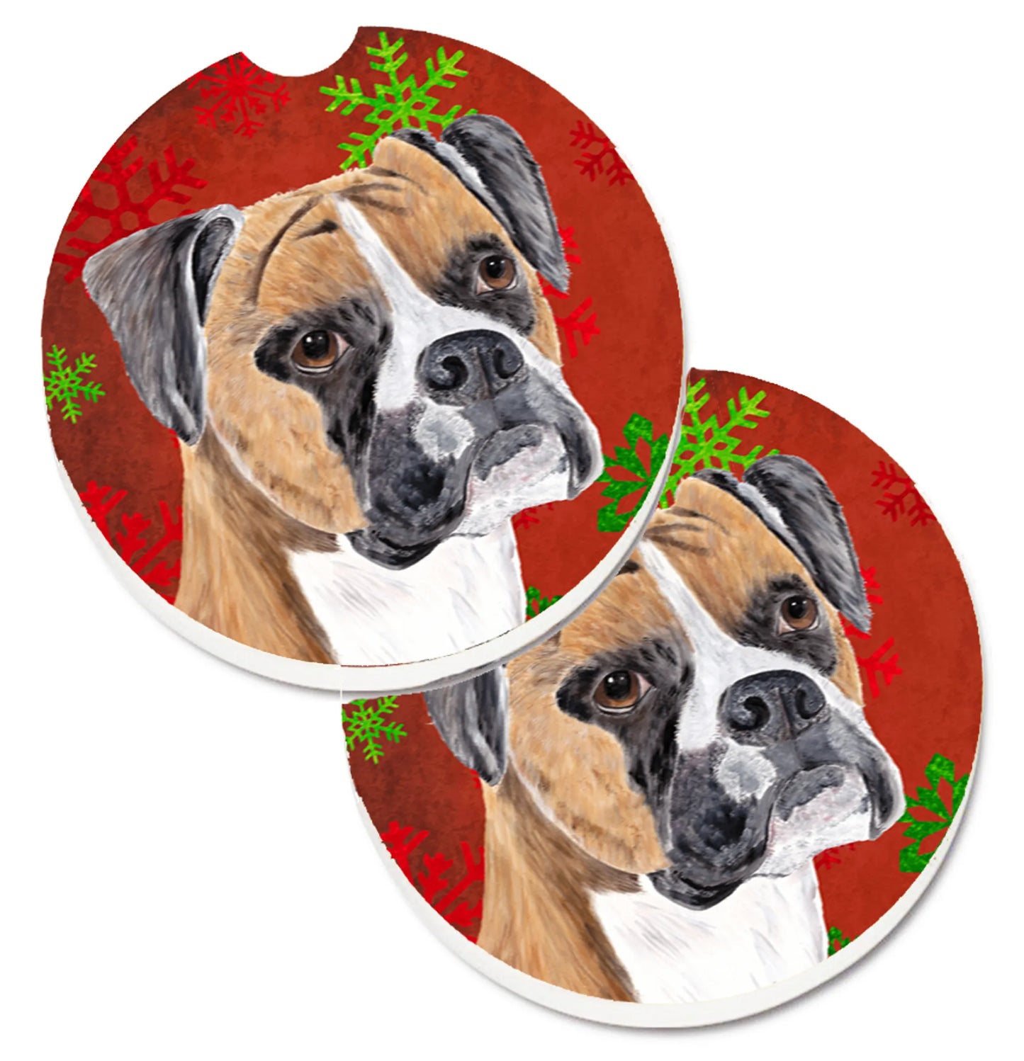 Dog Themed Holiday Christmas Cup Holder Car Coasters (Set of 2) - Color: Christmas | Size: 2.5 X 2.5 | Pack Of: 1 set