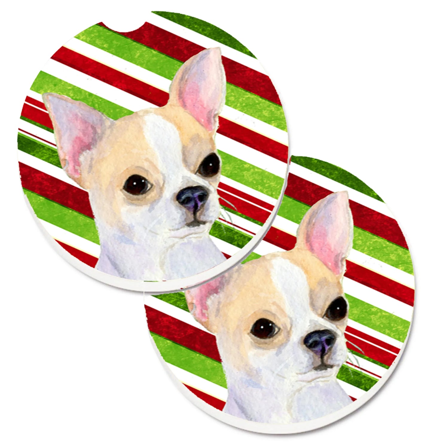 Dog Themed Holiday Christmas Cup Holder Car Coasters (Set of 2) - Color: Christmas | Size: 2.5 X 2.5 | Pack Of: 1 set