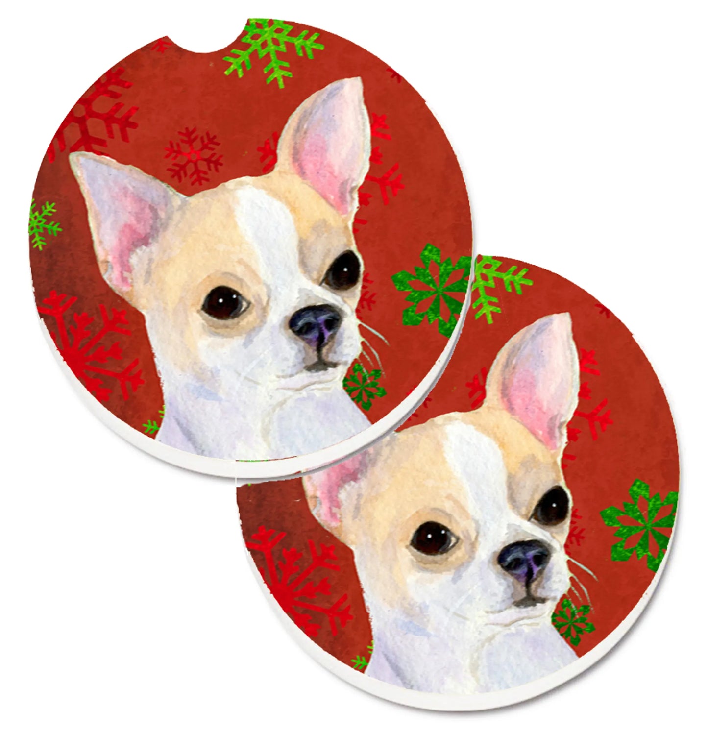 Dog Themed Holiday Christmas Cup Holder Car Coasters (Set of 2) - Color: Christmas | Size: 2.5 X 2.5 | Pack Of: 1 set