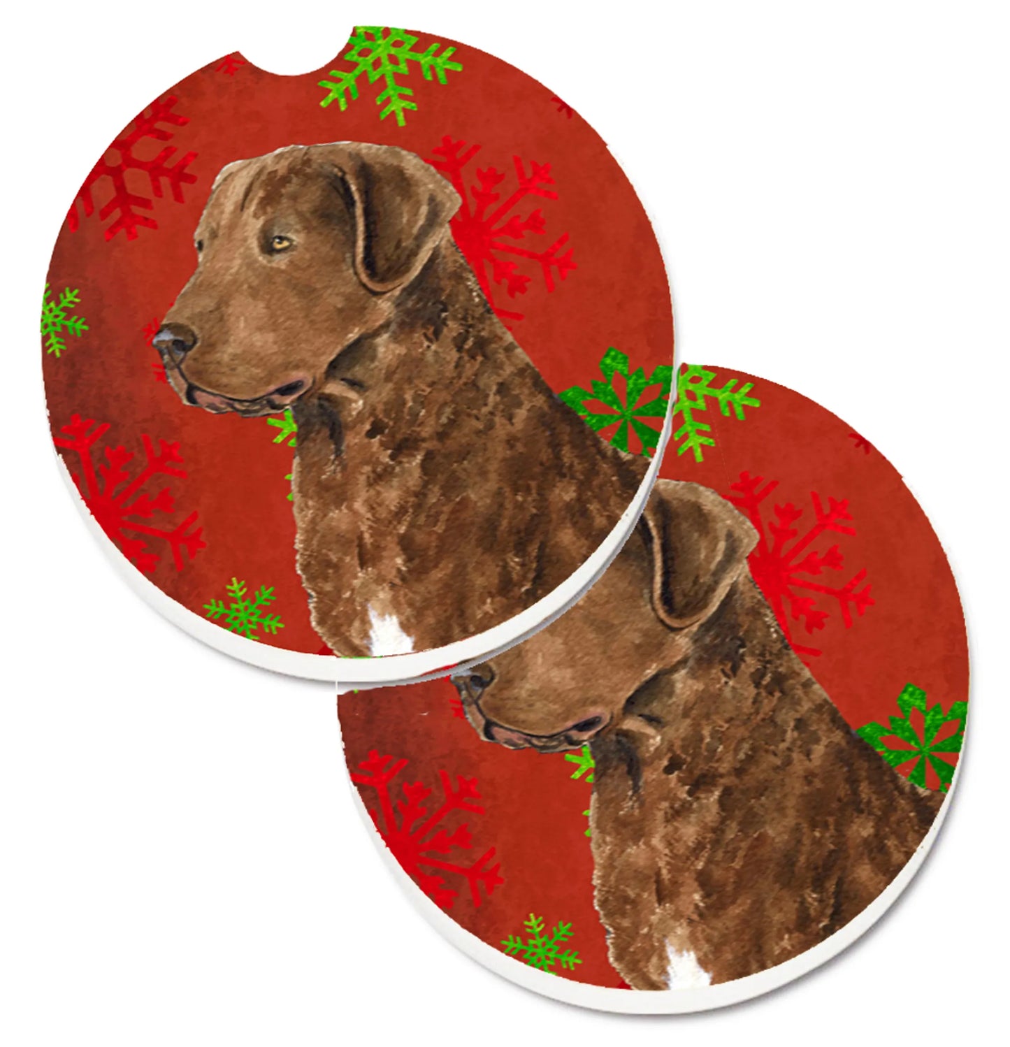 Dog Themed Holiday Christmas Cup Holder Car Coasters (Set of 2) - Color: Christmas | Size: 2.5 X 2.5 | Pack Of: 1 set