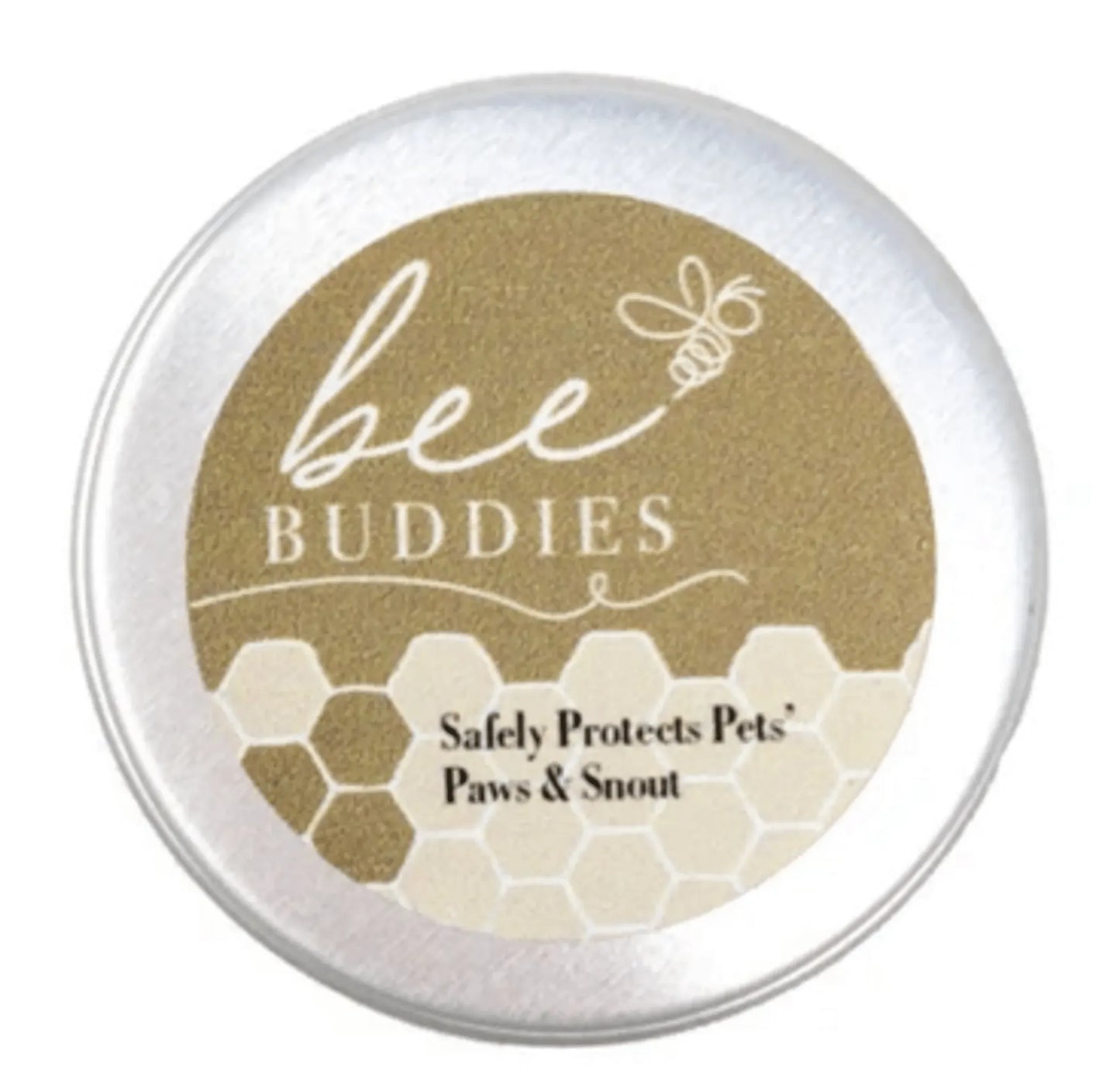 Bee Buddies product container with gold label on a white background