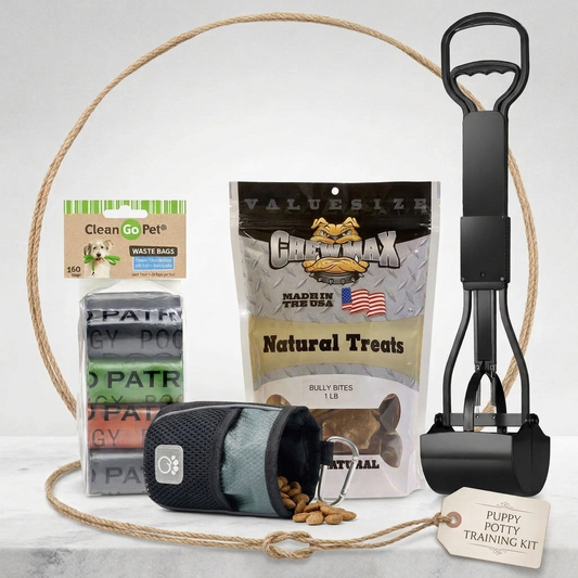 Puppy Potty Training Kit with pooper scooper, treat bag, waste bags and ChewMax Bully Bites.